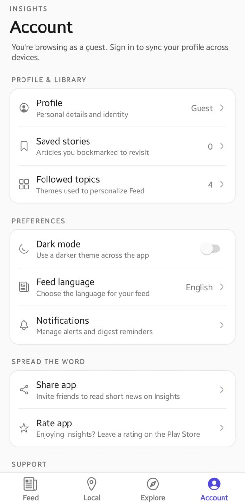 Account and preferences